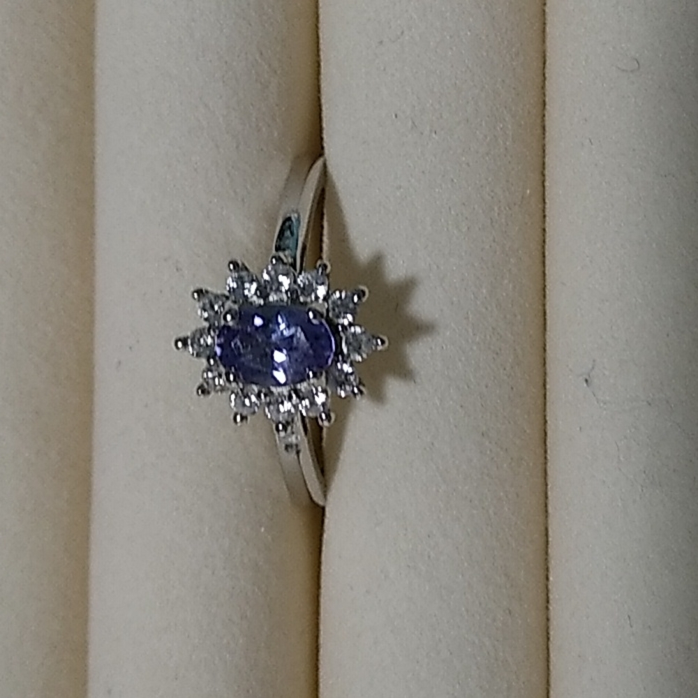 Tanzanite and Zircon sterling silver ring size 10